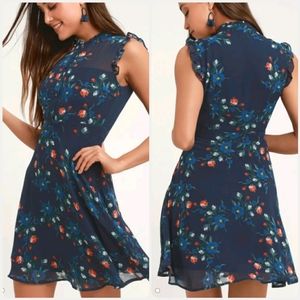 Lulu's Navy Blue Floral Print Skater Dress